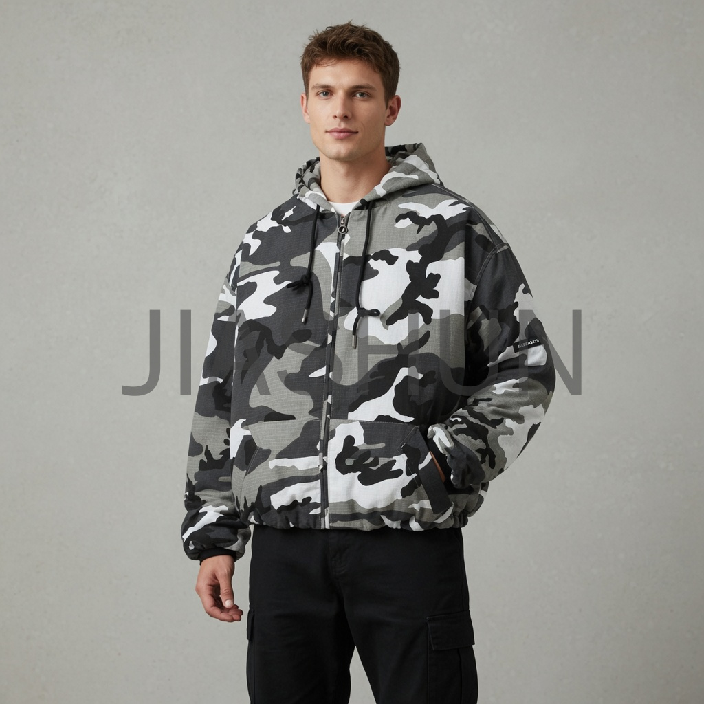 Camo Oversized Hooded Puffer Jacket