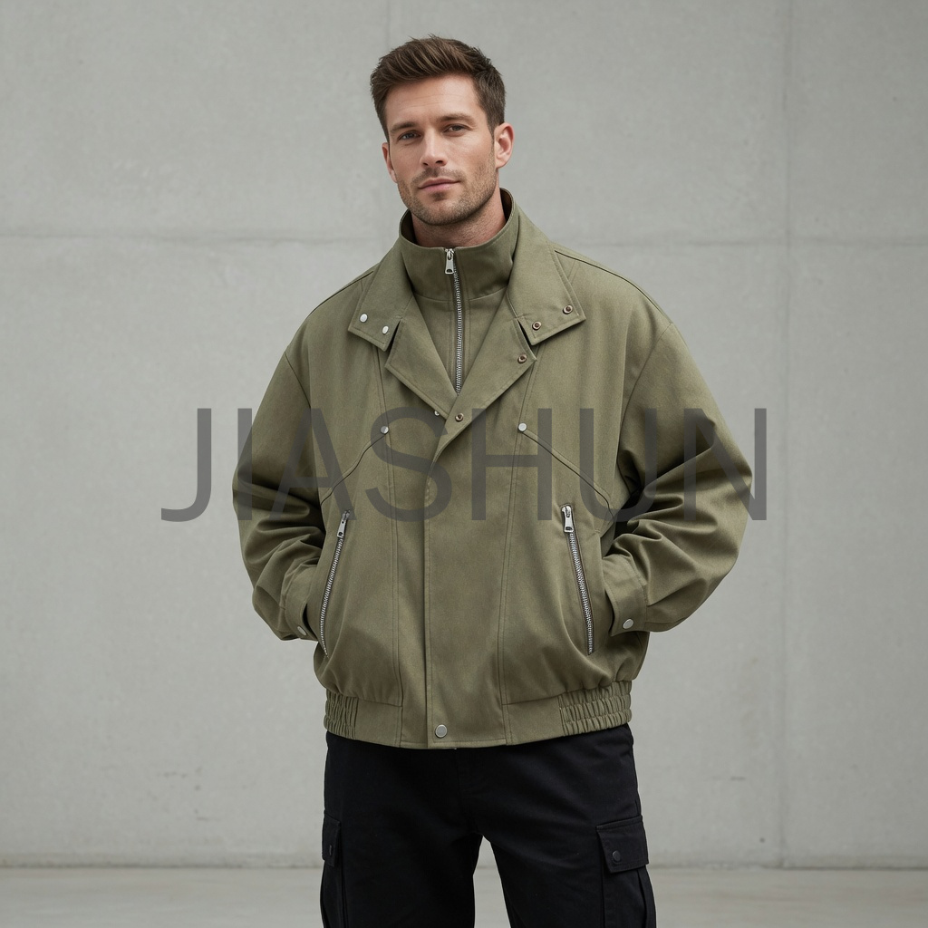 Olive Green Oversized Multi-Zip Jacket
