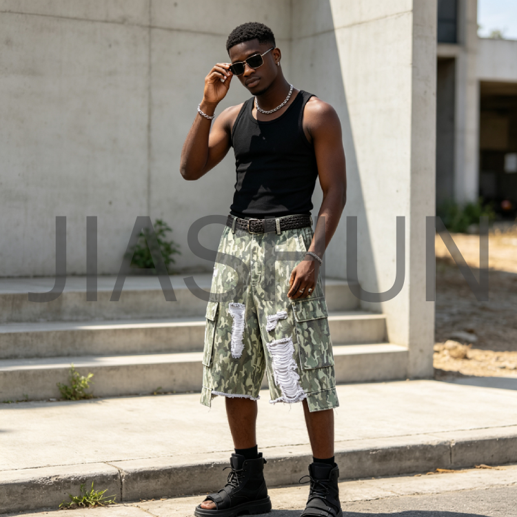 Custom Camo Denim Shorts · 380 gsm
