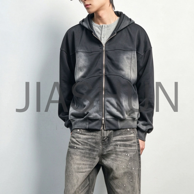 Gothic Street Faded Zip Front Hoodie