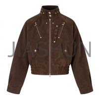 Gothic Rivet Suede Cropped Bomber Jacket