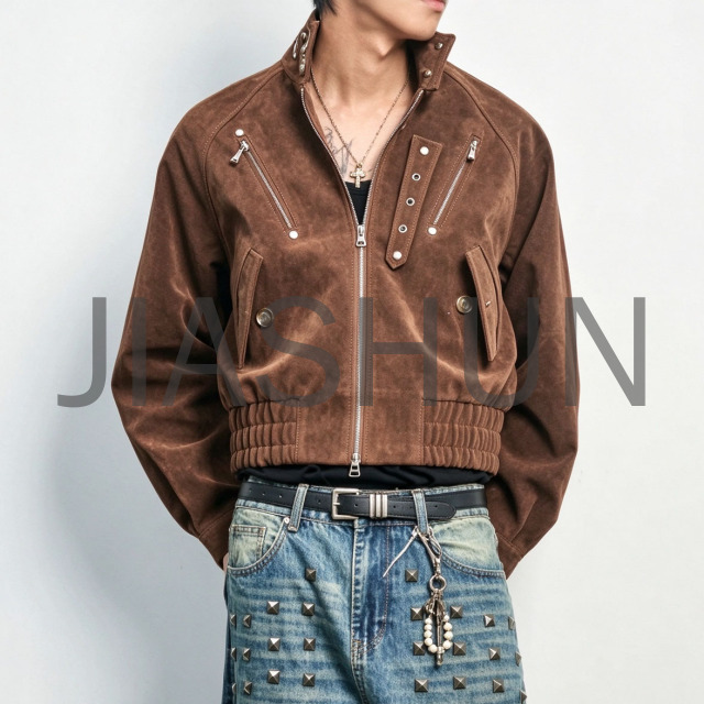 Gothic Rivet Suede Cropped Bomber Jacket