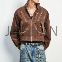 Gothic Rivet Suede Cropped Bomber Jacket