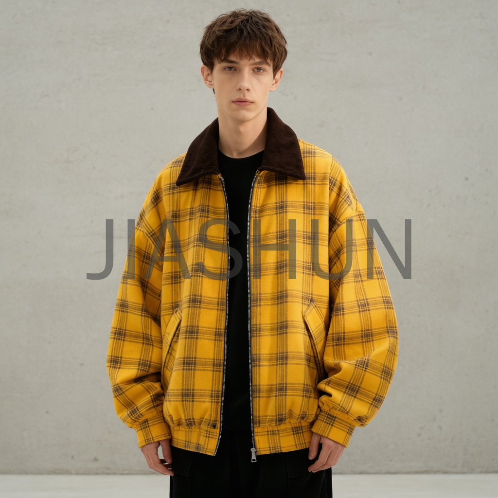 Yellow Plaid Corduroy Collar Jacket