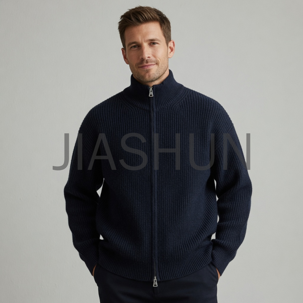 Full Zip Stand Collar Knit Jacket