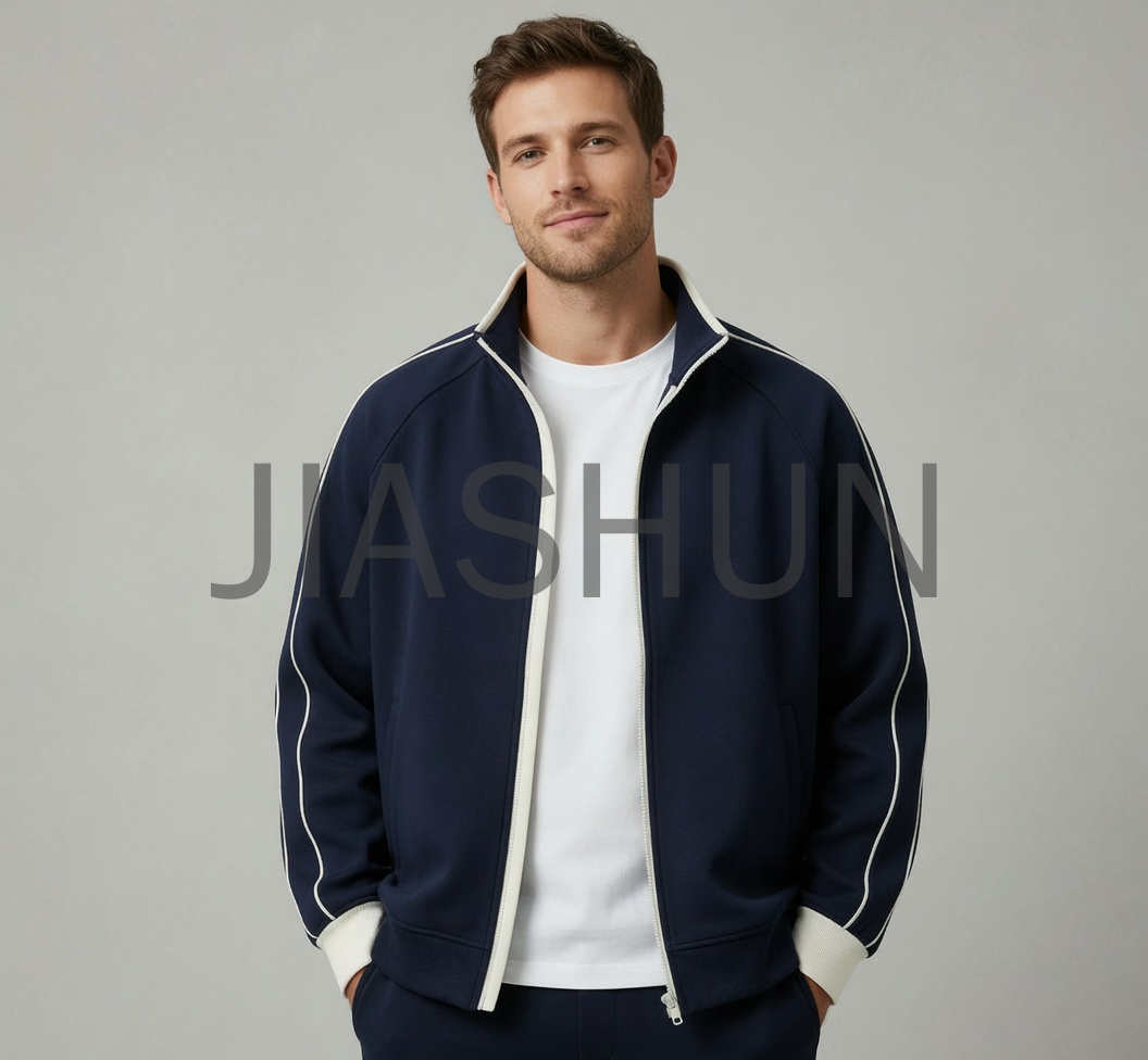 Retro Contrast Trim Full Zip Jacket