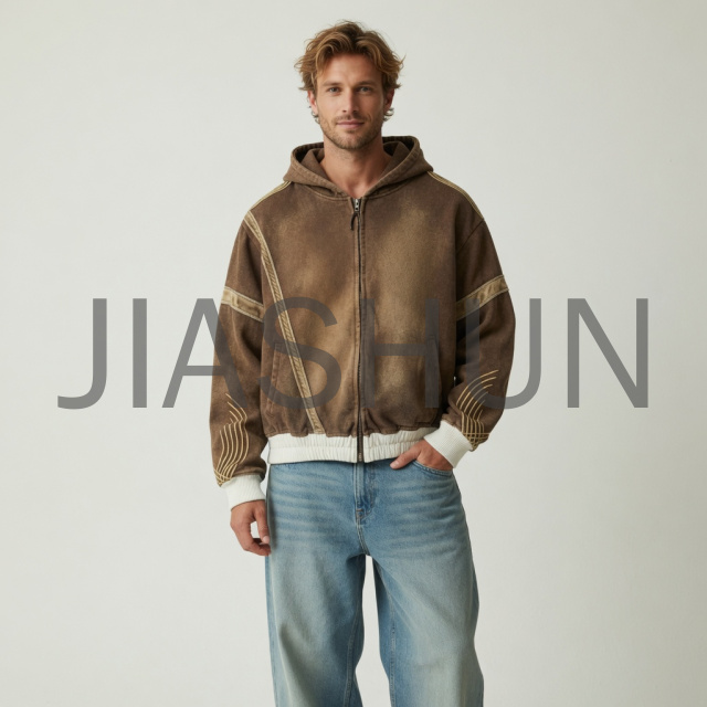 Vintage Washed Zip-Up Hooded Jacket