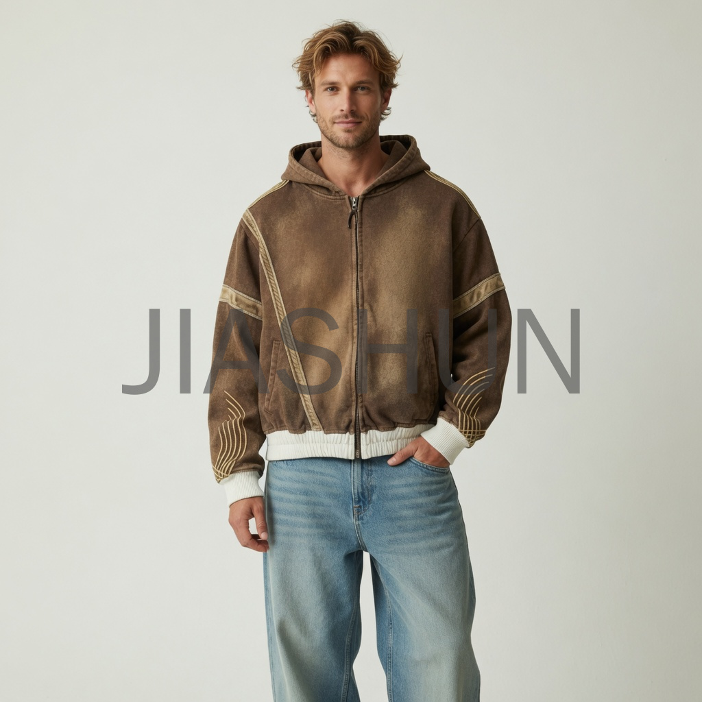 Vintage Washed Zip-Up Hooded Jacket