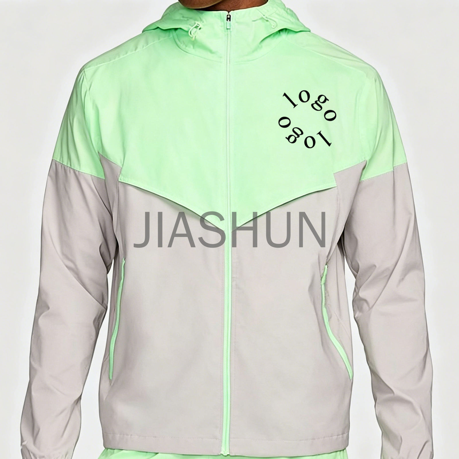 Men Color Block Custom Logo Windbreaker Sports Jacket