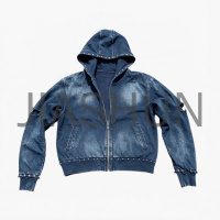 Oversized Washed Denim Zip Hood Jacket