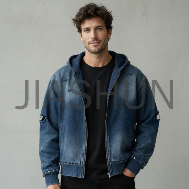 Oversized Washed Denim Zip Hood Jacket