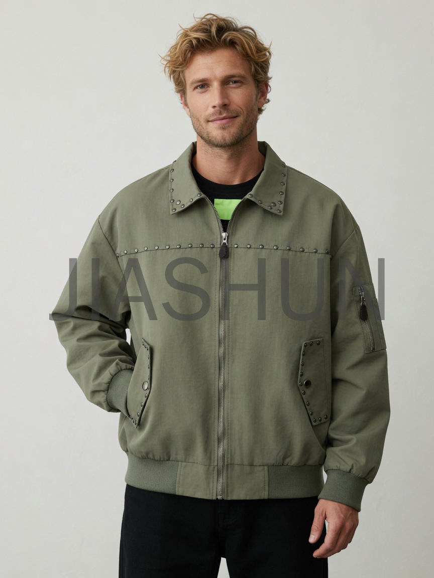 Oversized Rivet Collared Bomber Jacket