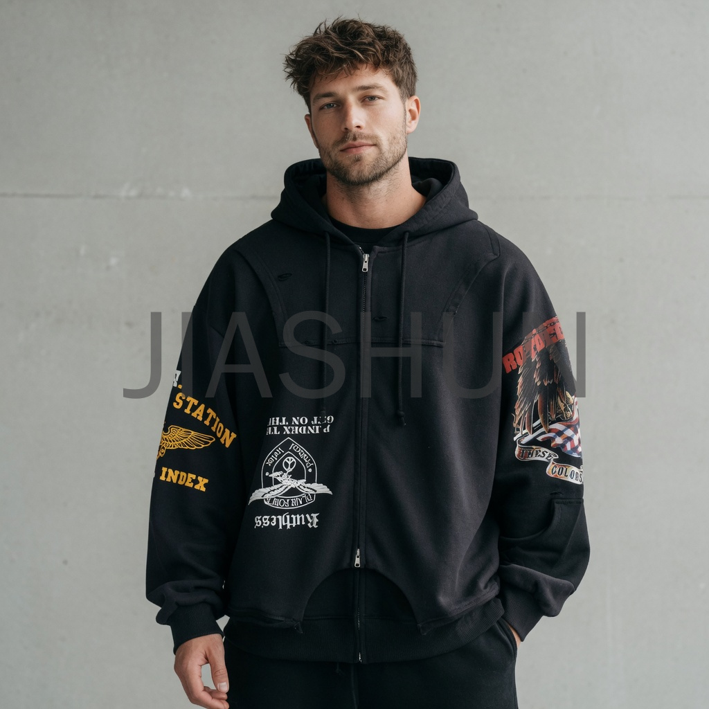 Oversized Graphic Print Half Zip Hoodie