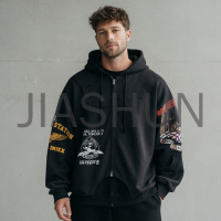 Oversized Graphic Print Half Zip Hoodie