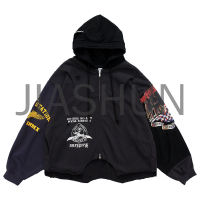 Oversized Graphic Print Half Zip Hoodie