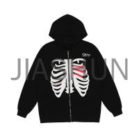 Oversized Skeleton Print Zip Up Hoodie