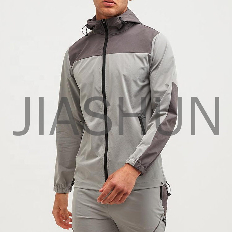 Men Color Block Hooded Windbreaker Lightweight Track Jacket
