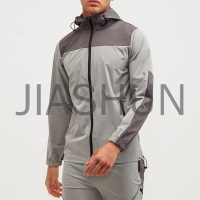 Men Color Block Hooded Windbreaker Lightweight Track Jacket