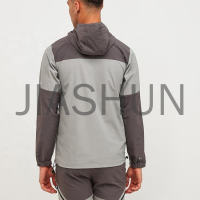 Men Color Block Hooded Windbreaker Lightweight Track Jacket