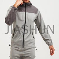 Men Color Block Hooded Windbreaker Lightweight Track Jacket