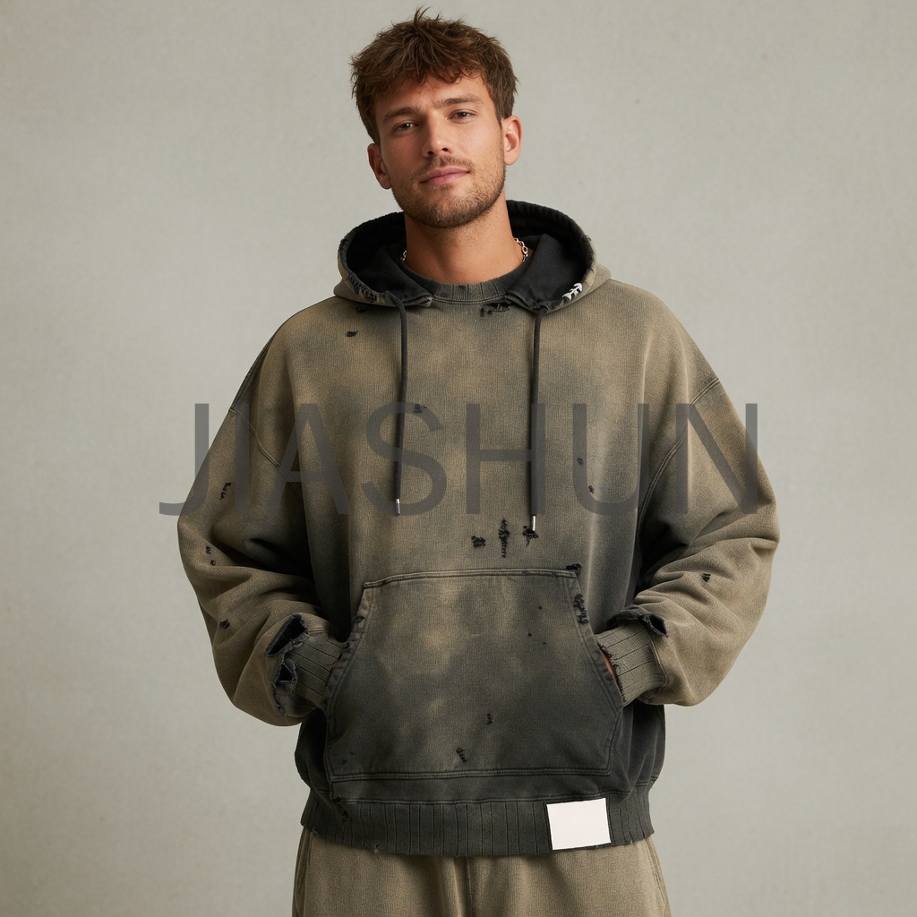 Oversized Distressed Washed Hoodie