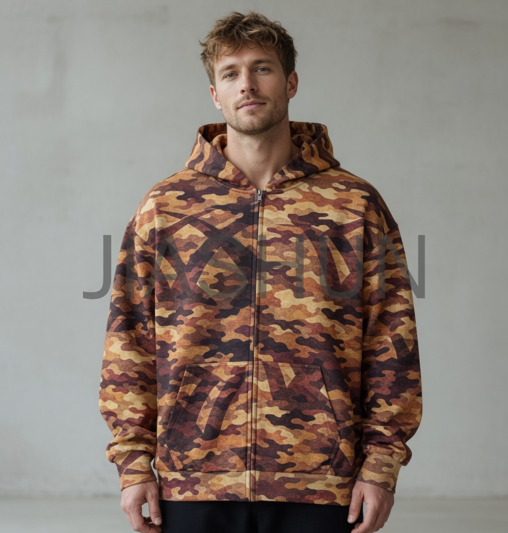 Oversized Camo Zip Hooded Jacket