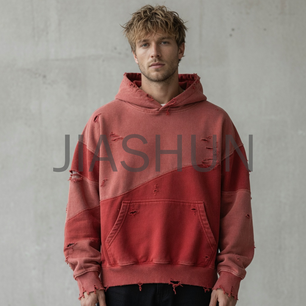 Oversized Patchwork Distressed Hoodie