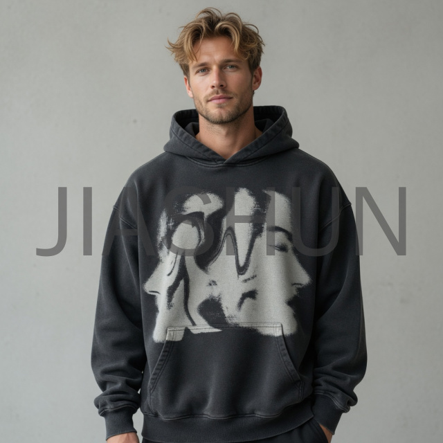 Oversized Abstract Face Print Hoodie