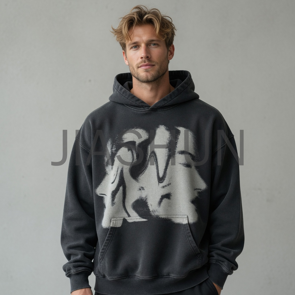 Oversized Abstract Face Print Hoodie