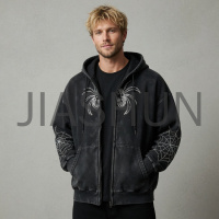 Oversized Spider Graphic Zip Up Hooded Jacket