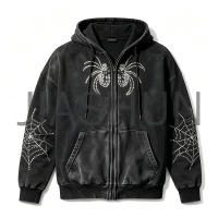 Oversized Spider Graphic Zip Up Hooded Jacket